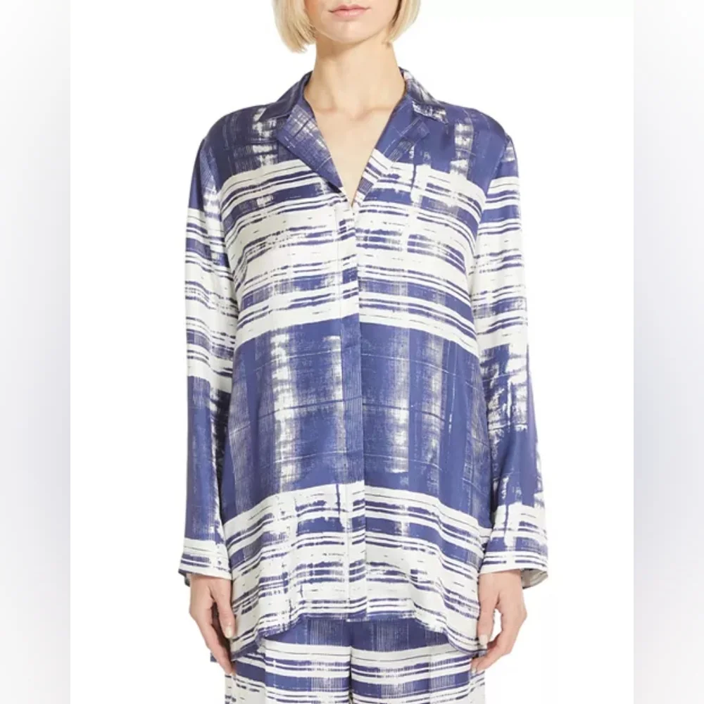 Max Mara Studio Franca Printed 100% Silk Shirt  Blouse Abstract Striped Size 10 - Picture 11 of 16